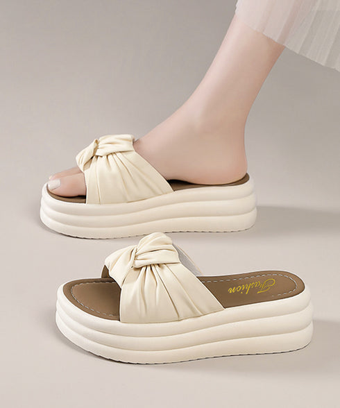 リボン厚底サンダル レディース 美脚夏靴 ボリュームソール ねじりサンダル 履きやすいサマーサンダル 軽量 コンフォートきれいめサンダル 韓国風 ビーチサンダル海 80MOJUX-001